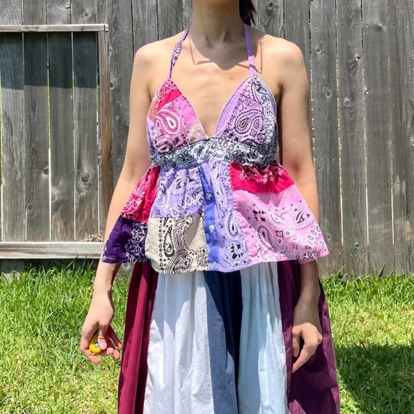 Handmade Quilted Halter Crop Top – Pink Tie-Dye Mix SKU 05065 - Picture 5 of 10